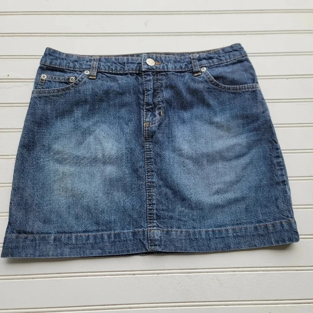 Canyon River Blues Juniors Jean Denim Mini Skirt Sz 14.5 Dark Blue Pockets 30x15